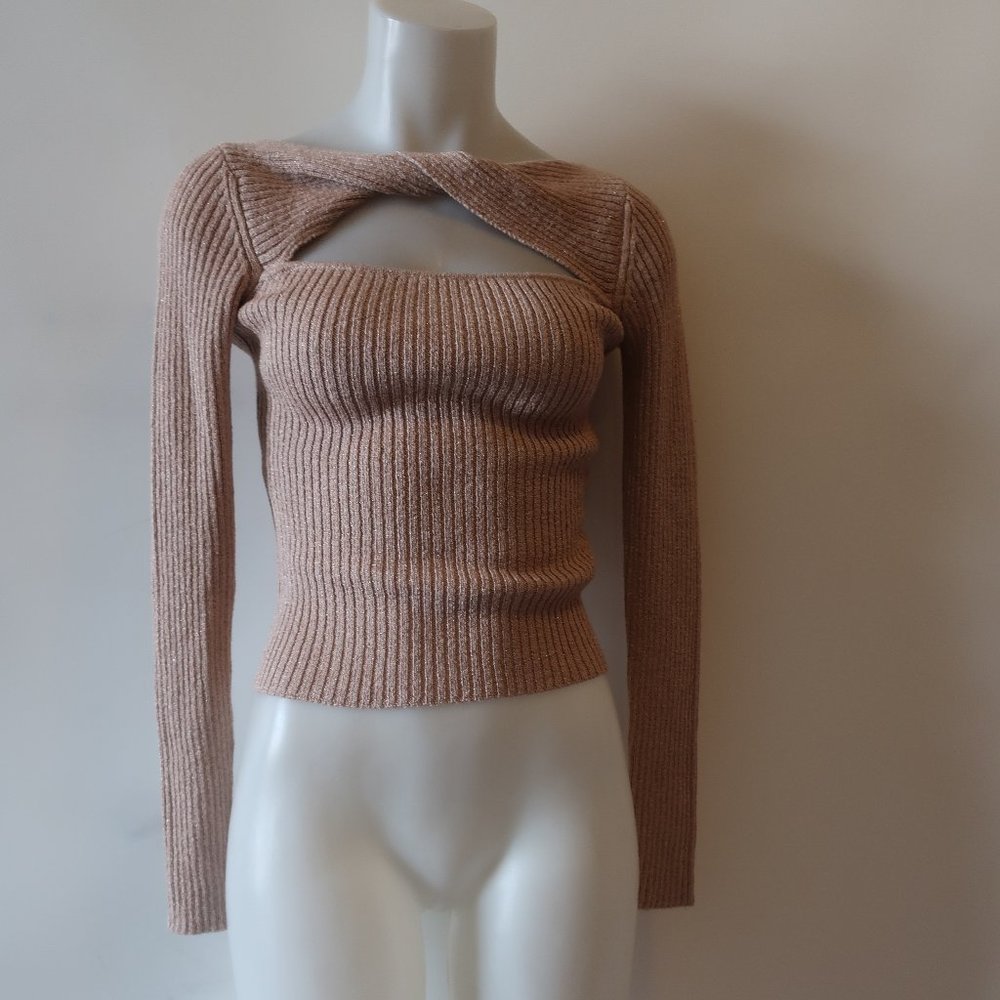 INTERMIX Dusty Rose Ribbed Off-Shoulder Cutout Sweater